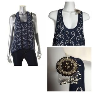 Hazel Blue Beaded Racerback Sleeveless Top NWT M